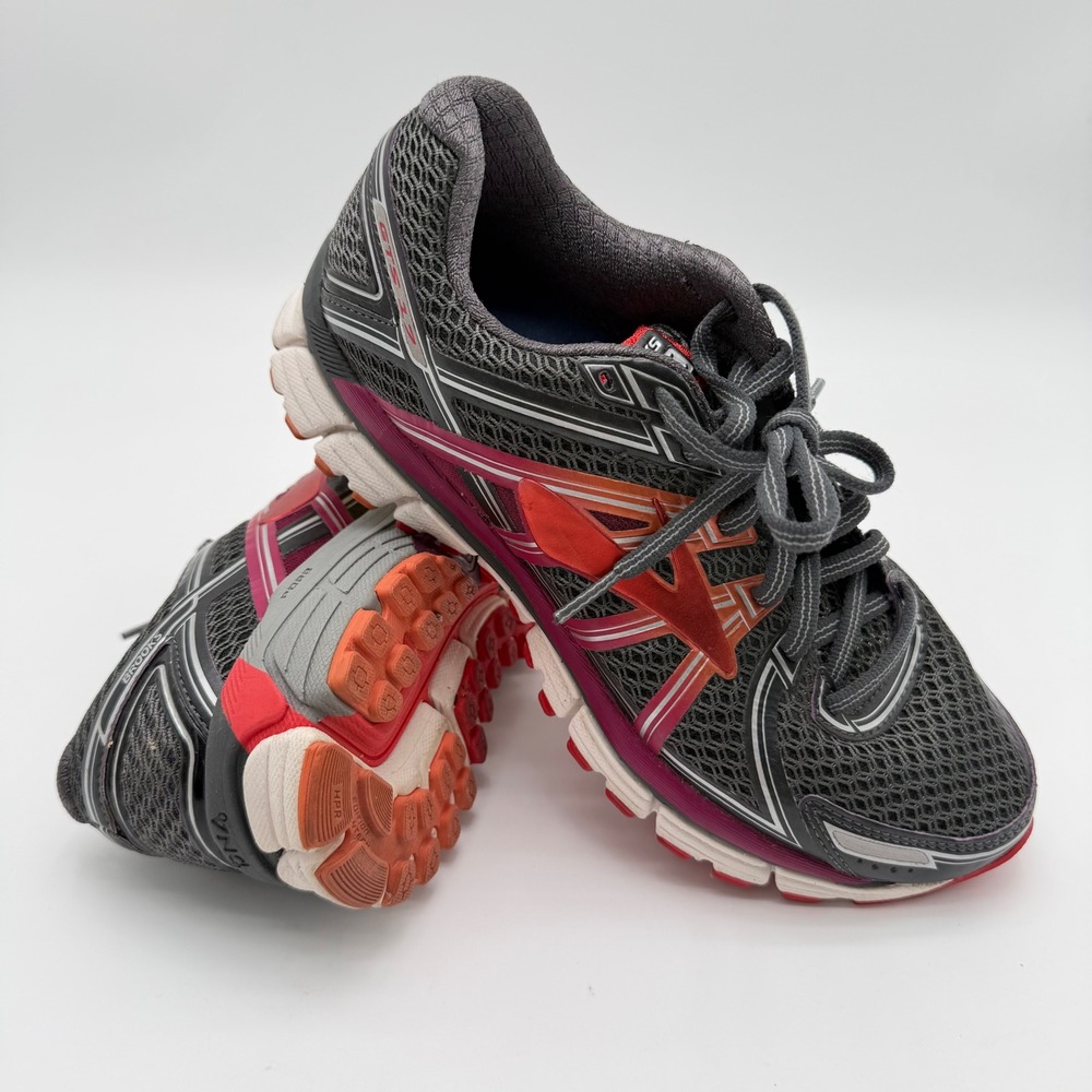 Brooks Adrenaline GTS 17 Mens Running Shoes Grey Red Orange Wide Size 8